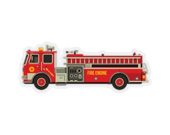 Fire Engine Truck Sticker, Emergency Vehicle Birthday Laptop Decal Vinyl Cute Waterbottle Tumbler Car Waterproof Bumper Die Cut Wall Mural