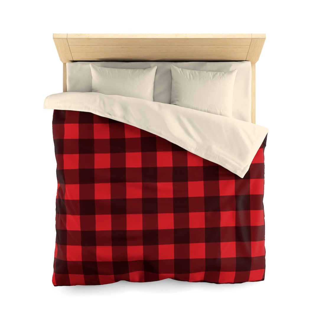 Buffalo Plaid Duvet Cover, Red Black Check Lumberjack Microfiber Full Queen Twin Bed Cover Home