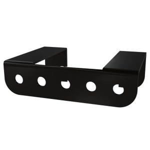 May include: Black metal shelf with five holes, designed to hold multiple items.