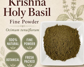 Krishna Heiliges Basilikum Pulver | Ocimum Tenuiflorum | Fein gemahlenes botanisches Pulver | Wilde Handarbeit