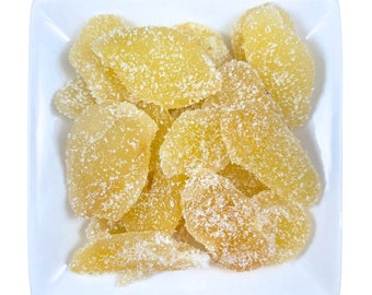 Gengibre cristalizado | Zingiber officinale | Pedaços de gengibre doce desidratado