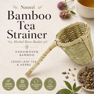Natural Bamboo Tea Strainer | Loose Leaf Tea Infuser | Herbal Brew Basket