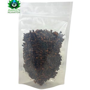 May include: A clear plastic bag filled with whole cloves, a common spice used in cooking and baking.