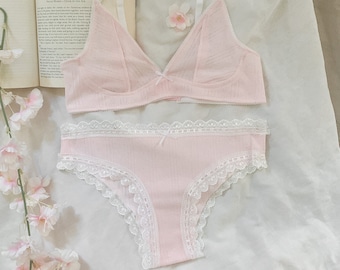 Belle Undies and Bralette Set - handmade - MTO, ethical, eco-friendly, tanktop, pointelle, vintage inspired, Camisole, 00s, Minimal, bundle