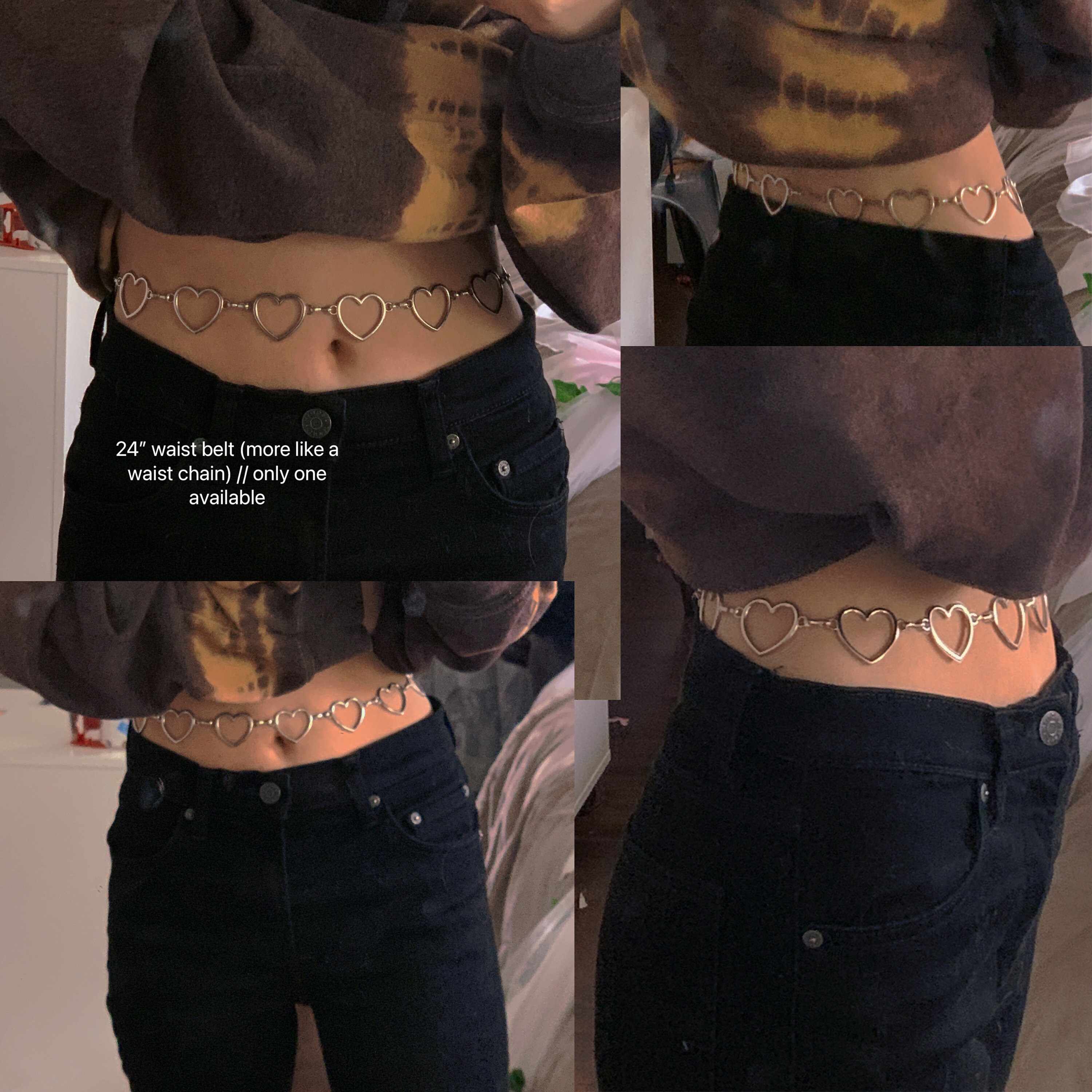 Trendy Y2K Silver Heart Chain Belt 40.6 Long Etsy