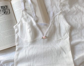 Simple Tank Top - handmade - MTO, ethical, eco-friendly, tanktop, pointelle, vintage inspired, Camisole, 00s, Minimal