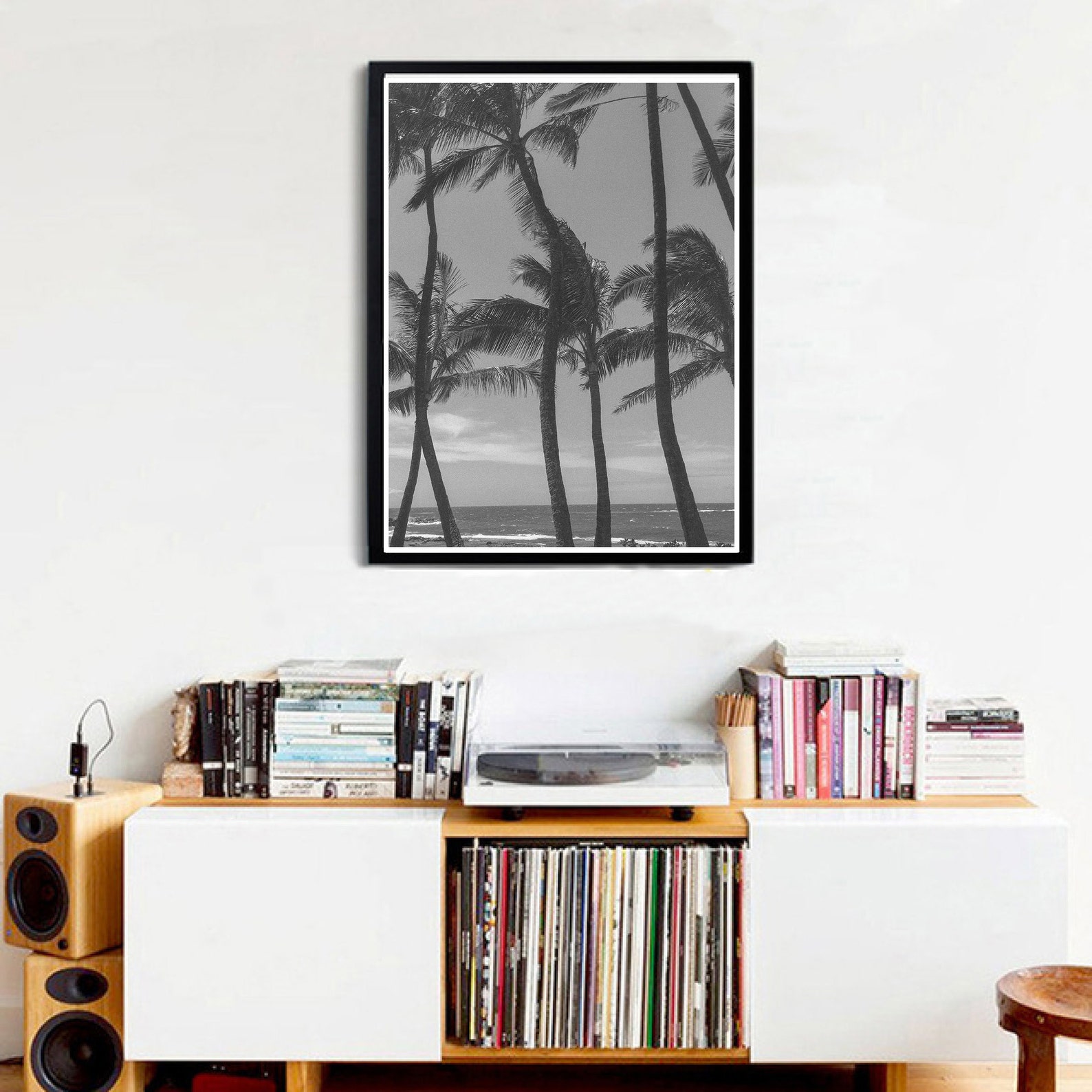 Palmier imprimé arbre, palmiers noir et blanc, Art mural Tropical