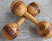 Antique Vintage Wood Dumbells - labeled quot Narragansett Machine Company quot - Medium wear very nice patina. 1 LB.ea. 3 quot x 10 1 4 quot c.1905