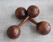 Early Antique Vintage Wood Dumbells - hand initialed by quot H.B.P. quot Very Light wear with great character. 1 LB. 3 quot x 9 1 2 quot (handle 3 4 quot )