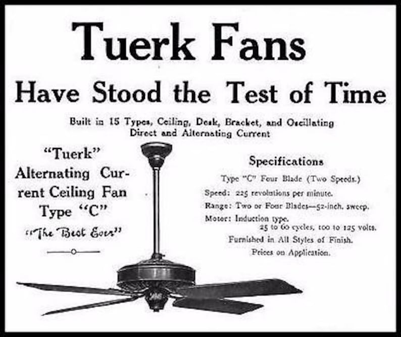 Original Antique Hunter Tuerk 52 Type C Ceiling Fan 6760 112 Years Old Original And Still Works Great Special Reduced Price