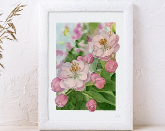 Apple Blossom Watercolor PRINTABLE | instant digital download, watercolor botanical print, watercolor print floral, botanical wall art,print