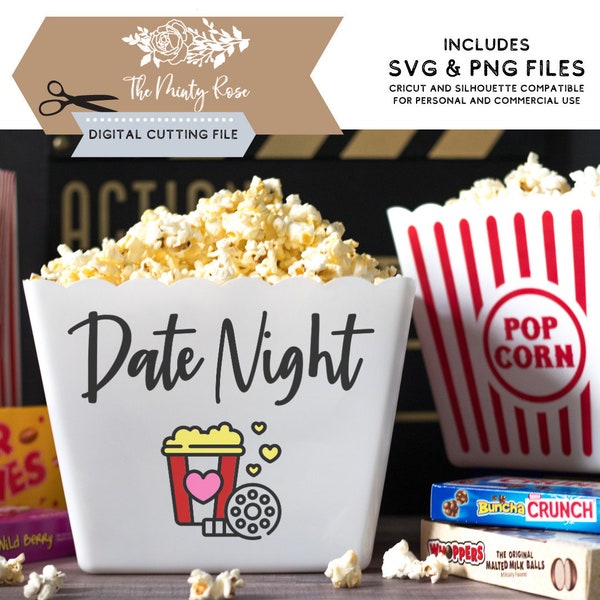 Date Night svg, Valentine's Day, DIY Popcorn bowl, Couples gift idea, DIY Valentine's gift svg, png, cutting files for cricut & silhouette