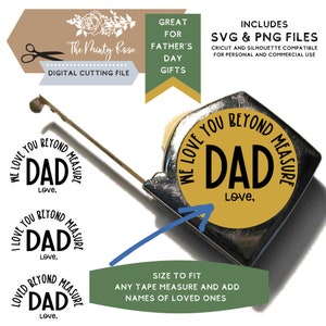 Ti amo oltre Misura svg, Regalo metro a nastro, Regalo fai da te per la festa del papà, Regalo per papà, Costruzione, svg e png per Cricut e Silhouette