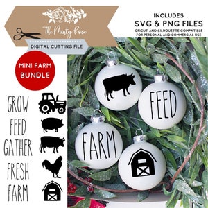 Ornement de Noël svg Bundle, Dessins de ferme, rustique, Noël à la ferme, Noël rustique, Ornement de Noël DIY, svg pour ornements, png