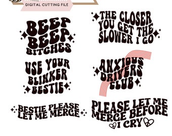 Bestie please let me merge svg bundle, trendy svg, retro, wavy svg, cut file, funny car decal svg, bumper decal svg, road rage