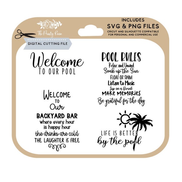 Pool sign, Welcome to our pool, Pool svg bundle, DIY signs, summer time, backyard bar, Pool Rules, cutting files for cricut and silhouette