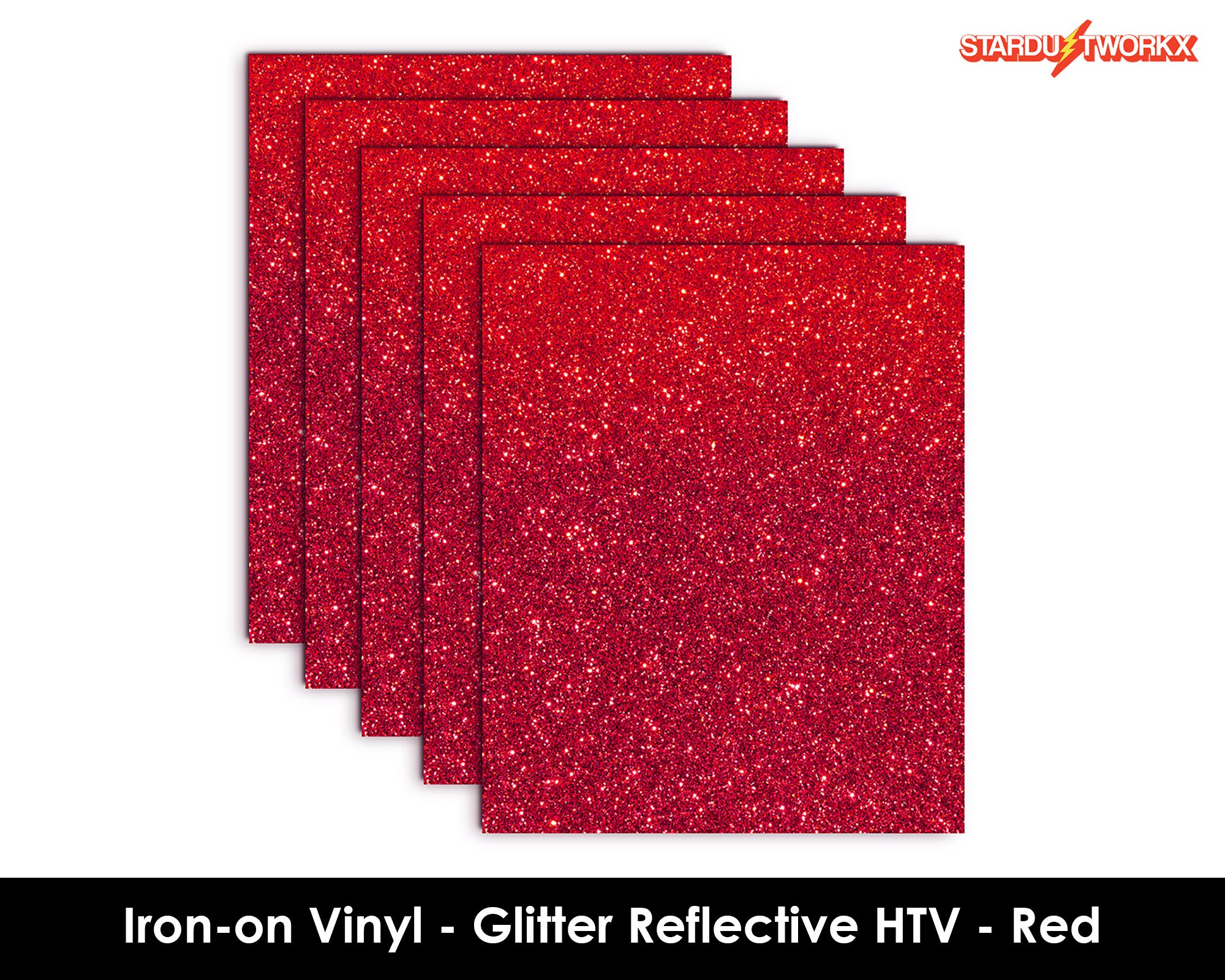 Stardustworkx Glitter Reflective HTV Red 10 X 12 Heat Transfer