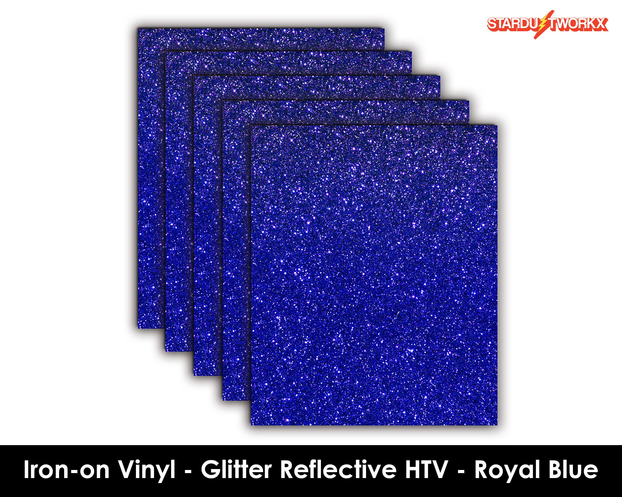 Stardustworkx Glitter Reflective HTV Royal Blue 10 X 12 Heat Transfer Vinyl  for T-shirts Iron on Vinyl Bundle Sheets Cricut Silhouette 
