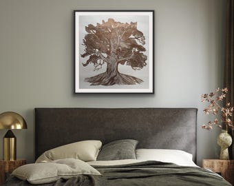 The Grand Old Oak Tree | Limited Edition Linocut Print | Large Tree Print | Nature Artwork