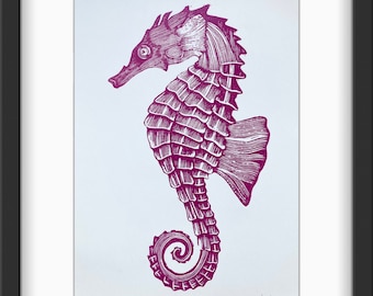 Seahorse Original Linocut Print (Unframed)