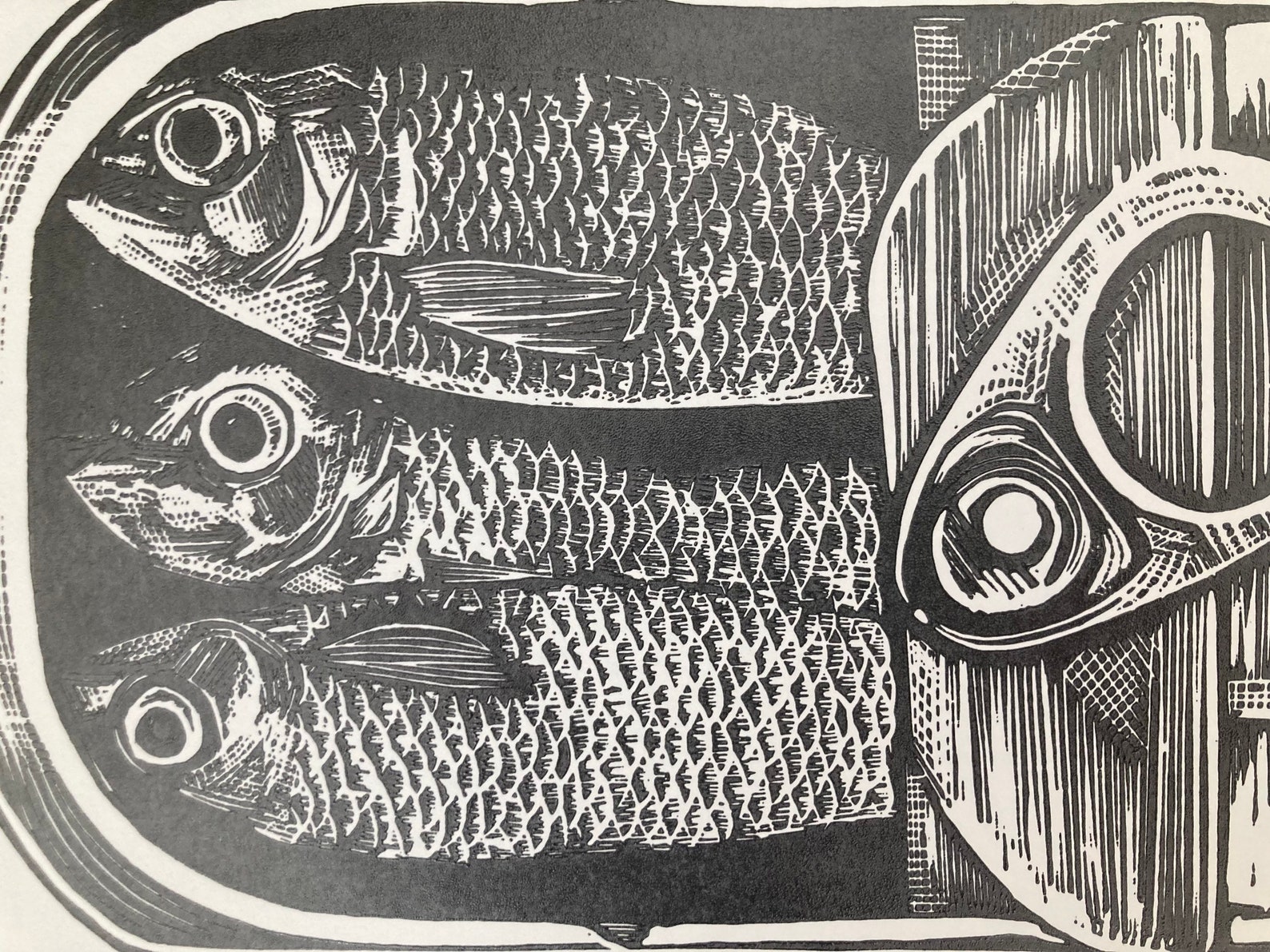 Tin of Sardines Original Linocut Print unframed Etsy