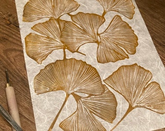 Ginkgo Leaves Original Woodcut Print