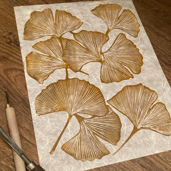 Ginkgo Leaves Original Woodcut Print
