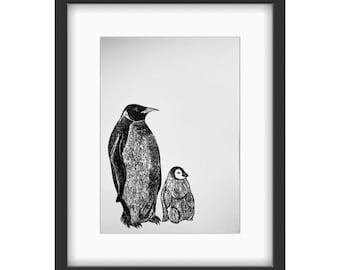 Petra e Percy originale, stampa linoleografica Pinguino (senza cornice)