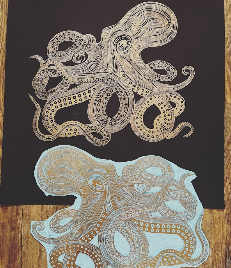 Large Octopus Original Linocut Print - Etsy
