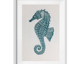 Seahorse Original Linocut Print (Unframed)