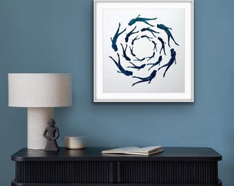 Marina, Kreis der Schwimmer Linolschnitt | Wilde Schwimmen Kunst | Handgemachter Originaldruck