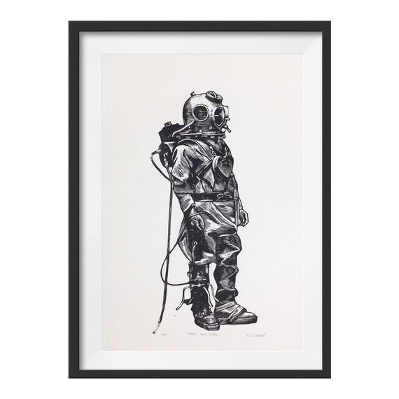 Deep Sea Diver I - Original Linocut Art Print - A3 (unframed) - Etsy