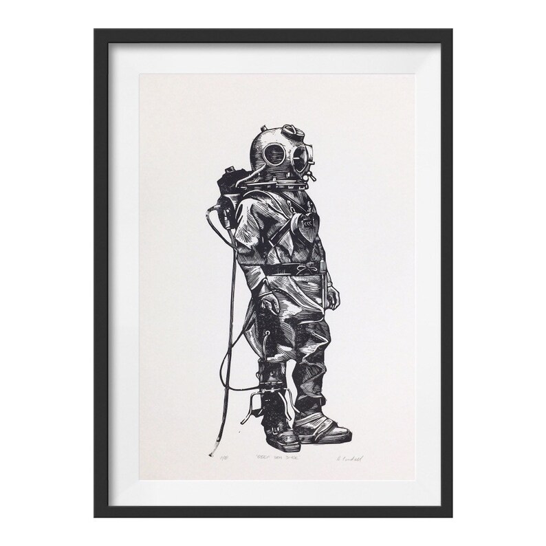 Deep Sea Diver I - Original Linocut Art Print - A3 (unframed) - Etsy