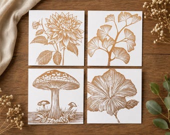 4x Hand Printed Linocut Greeting Cards (copper)