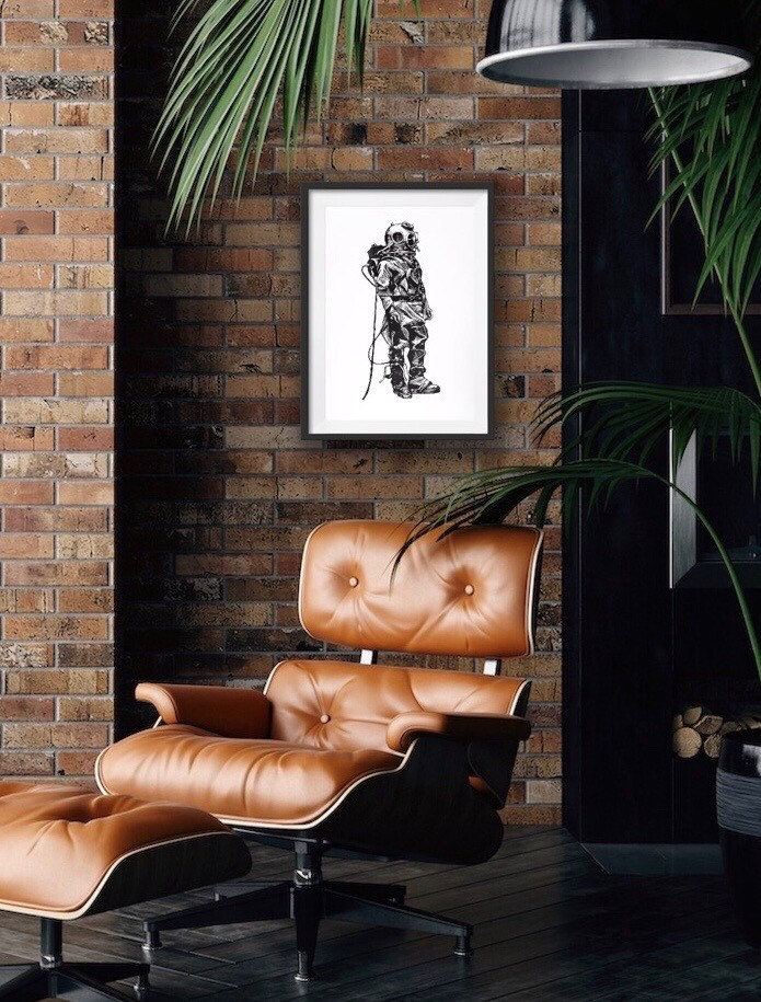 Deep Sea Diver I - Original Linocut Art Print - A3 (unframed) - Etsy