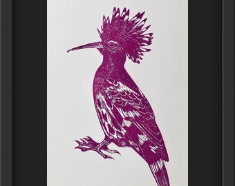 Punk Bird - Hoopoe Original Linocut Print (Unframed)