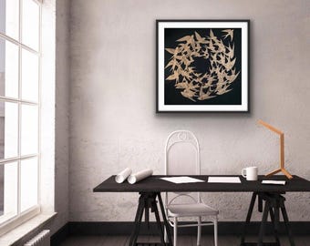 Flight Risk - Original Linocut Artwork (metallic copper)