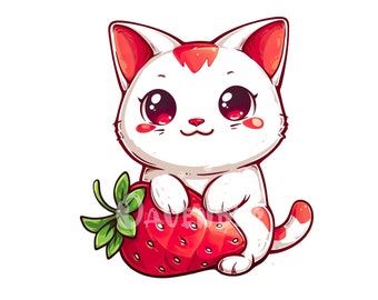 Strawberry Cat Vinyl Sticker – Kawaii Kitty Decal