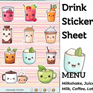 Kawaii Drink Sticker Sheet - Planner Stickers - Journal Stickers ...