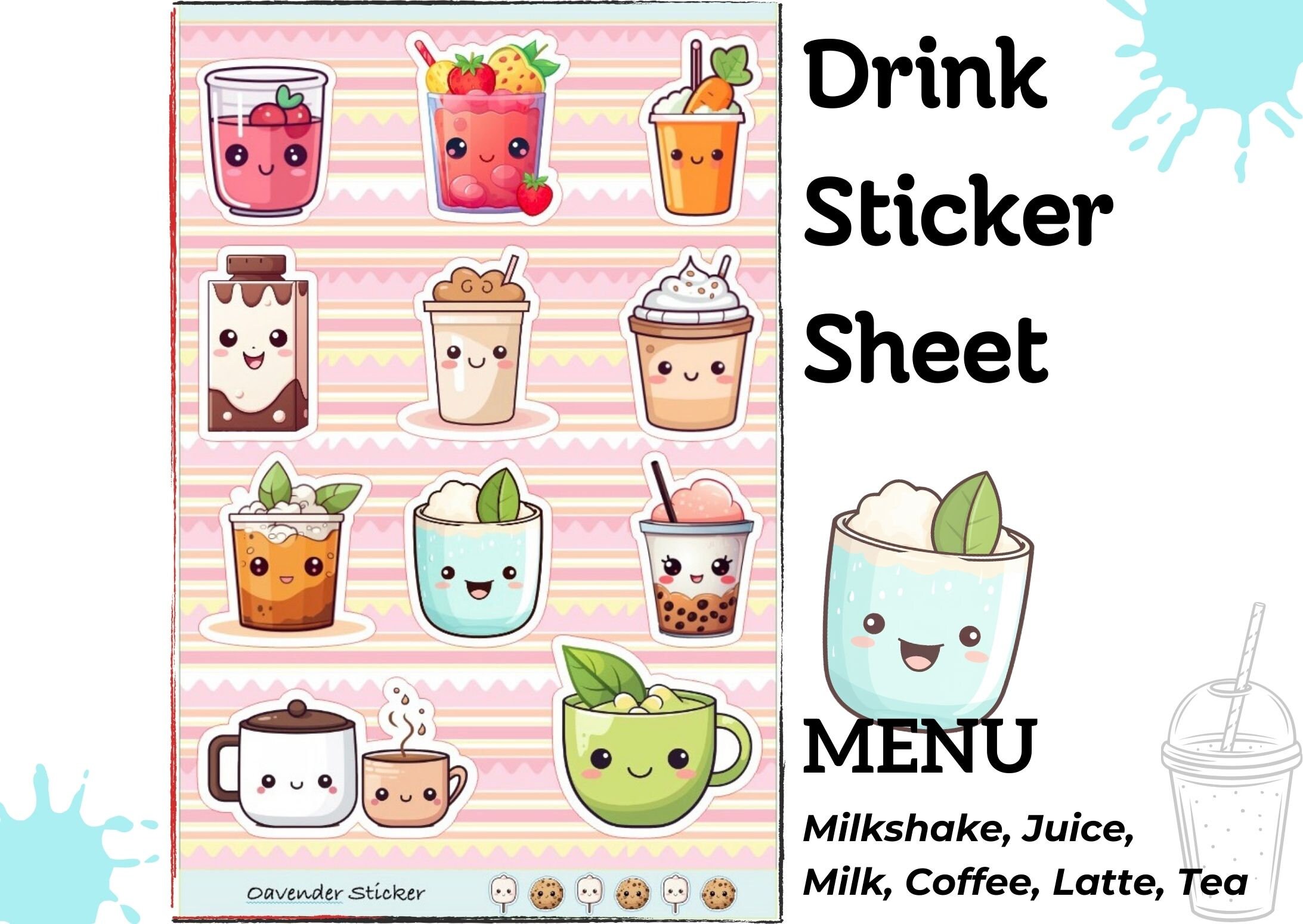 Kawaii Drink Sticker Sheet - Planner Stickers - Journal Stickers ...