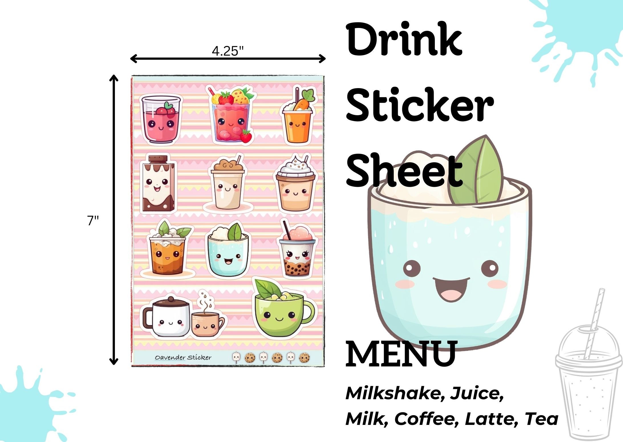 Kawaii Drink Sticker Sheet - Planner Stickers - Journal Stickers ...