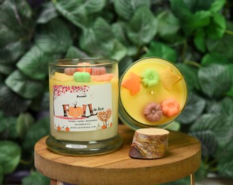 Pumpkin Spice Soy Candle: Fall Scented Candle with Leaf Decor
