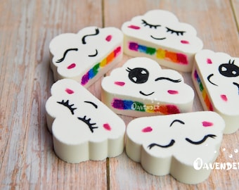 Colorful Rainbow Cloud Bath Bomb with cute faces