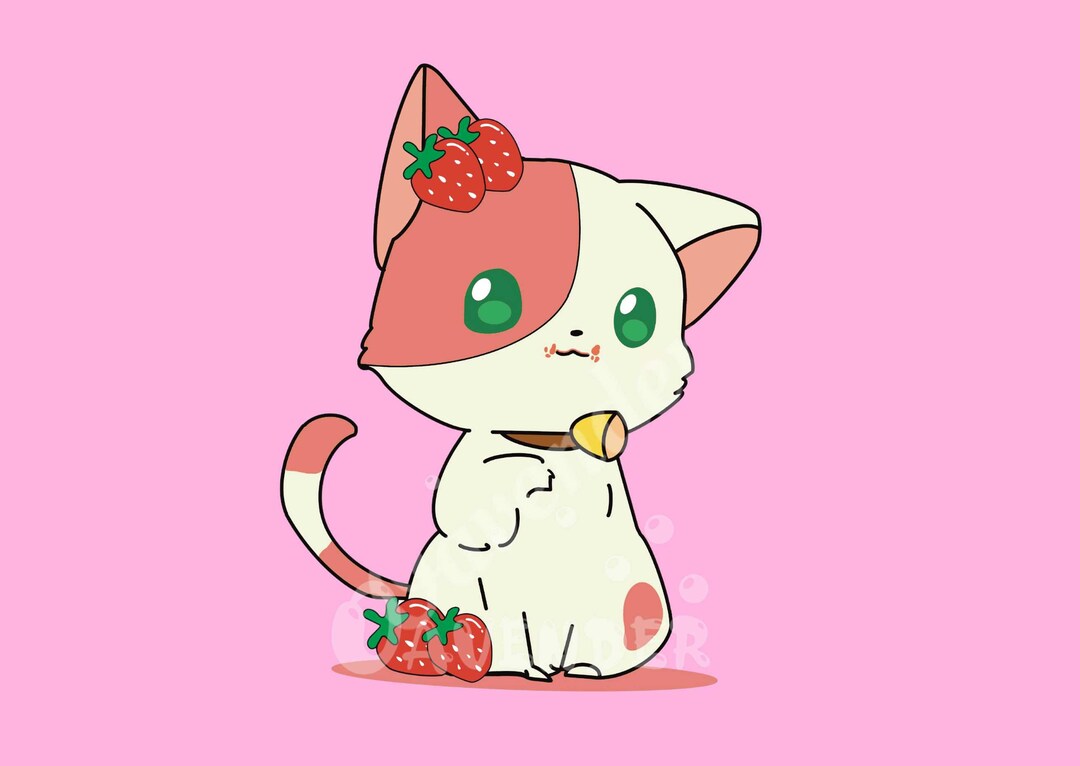 Strawberry Cat Sticker Cat Sticker Strawberry Sticker Cat Vinyl Sticker Cute Cat Sticker Kitty