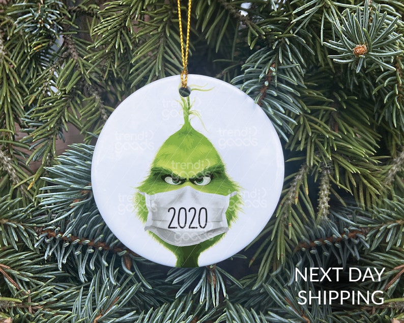 Grinch 2020 Face Mask Christmas OrnamentPersonalize Etsy