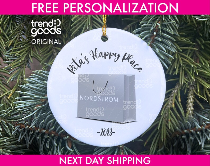 Nordstrom Personalized Christmas Ornament, Shopaholic Holiday Ornament, Holiday Ornament, Fashion 2023 Ornament, Shopping Addiction Ornament image 1