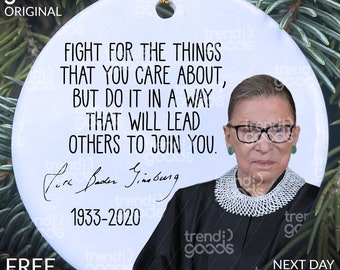 RBG Memorial Quote Ornament, Ruth Bader Ginsburg Ornament, Fight For Quote, Pop Culture Ornament, RBG Ornament 2023, Notorious RBG Ornament