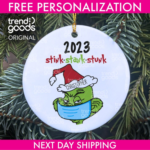 Grinch Face Mask Christmas Ornament, Personalized Grinch Ornament, Grinch Ornament, Stink Stank Stunk, Dr. Seuss Grinch Christmas Ornament