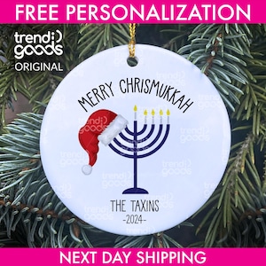 Chrismukkah 2024-ornament, gepersonaliseerd Chrismukkah-cadeau, Chanoeka-ornament, kerstchanoeka-ornament, Chrismukkah 2024, Joods ornament