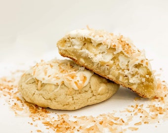 Receta de galletas de azúcar y coco tostado/Galletas gigantes/Galleta gourmet/Postre/Repostería de primavera y verano